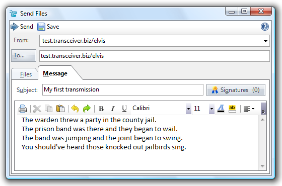 Screenshot of “Send Files” window